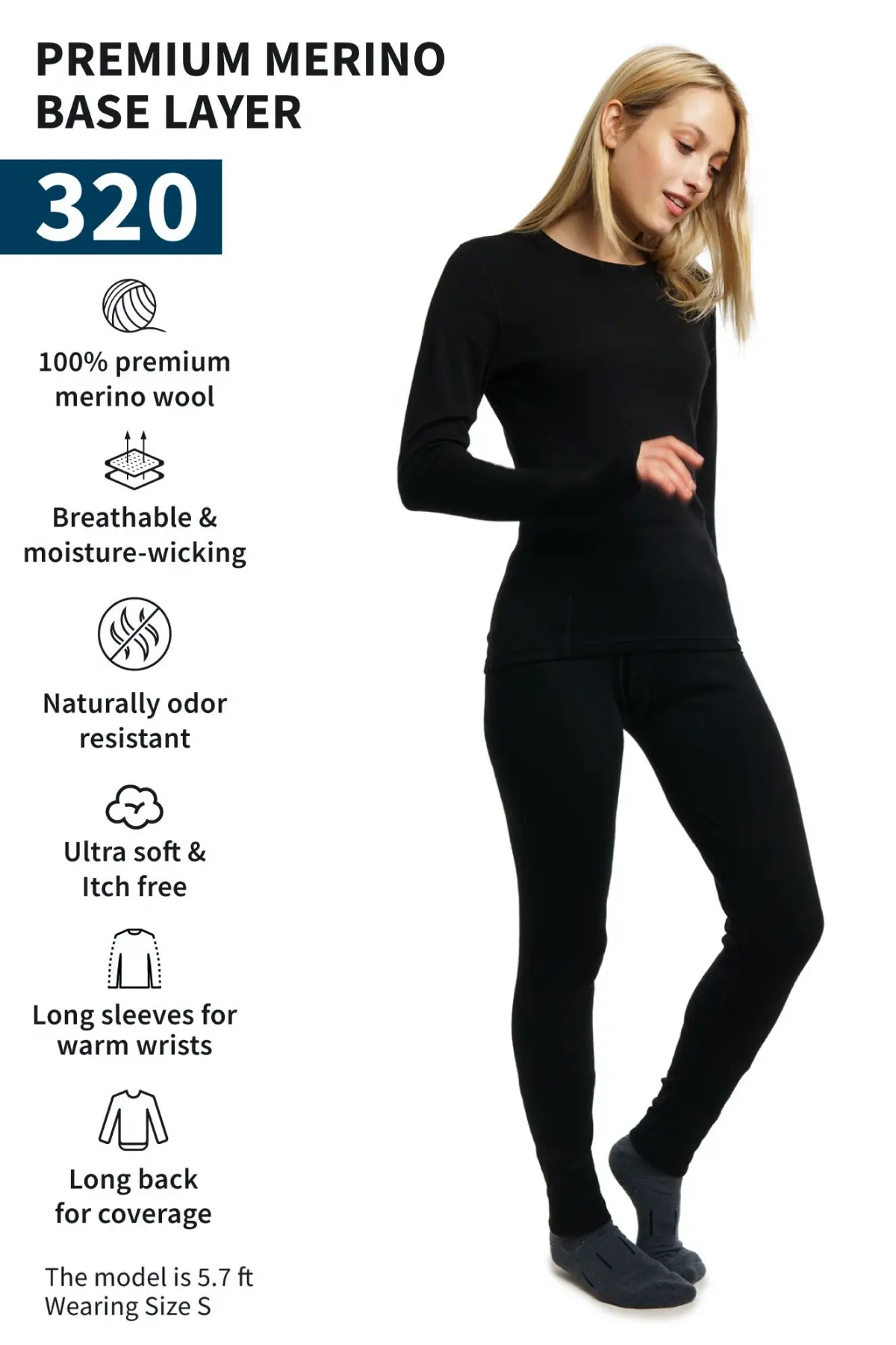 Women's Merino Thermal Set 320 Black - Image 2