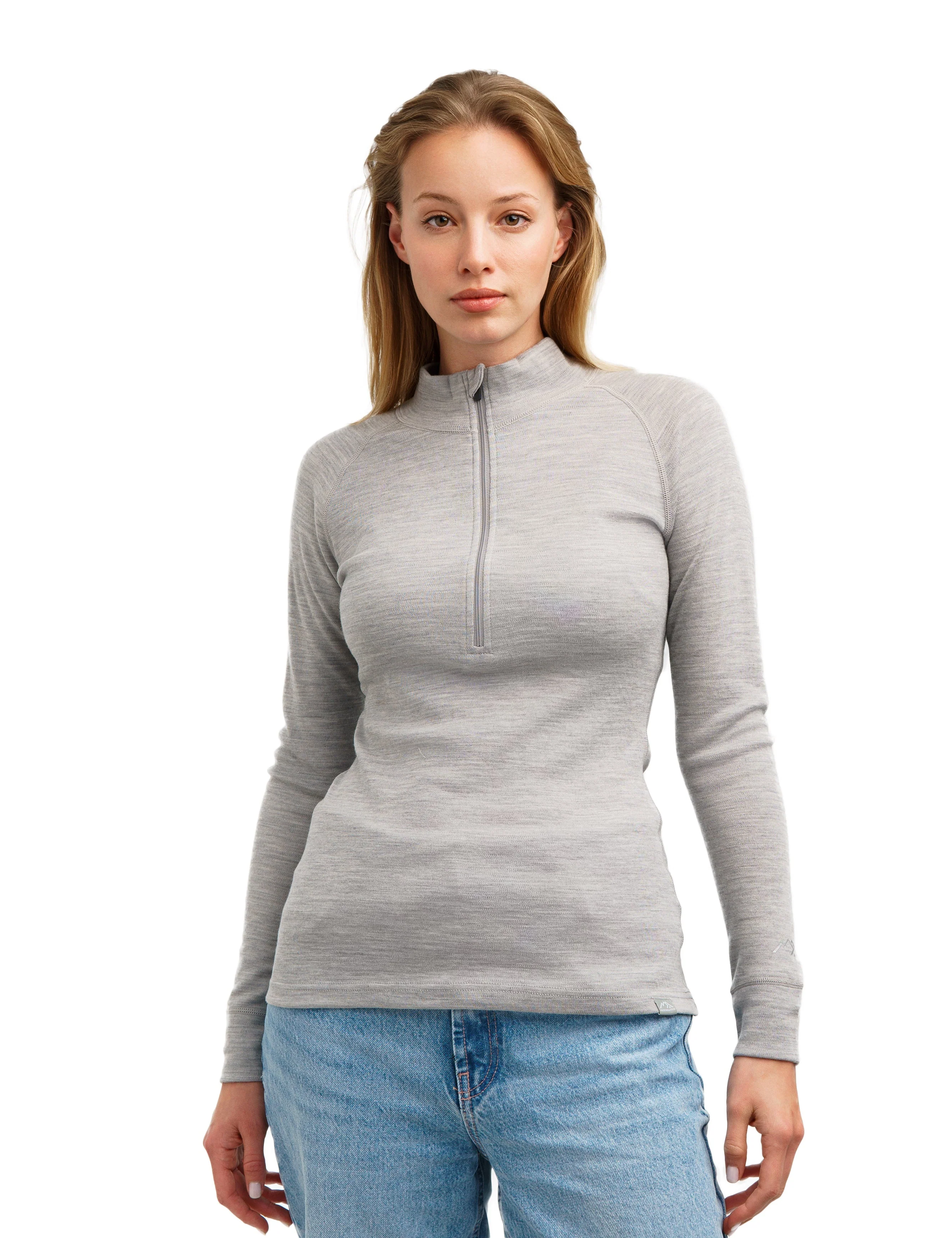 Women's Merino Half Zip Long Sleeve 320 Heather Gray - Image 3