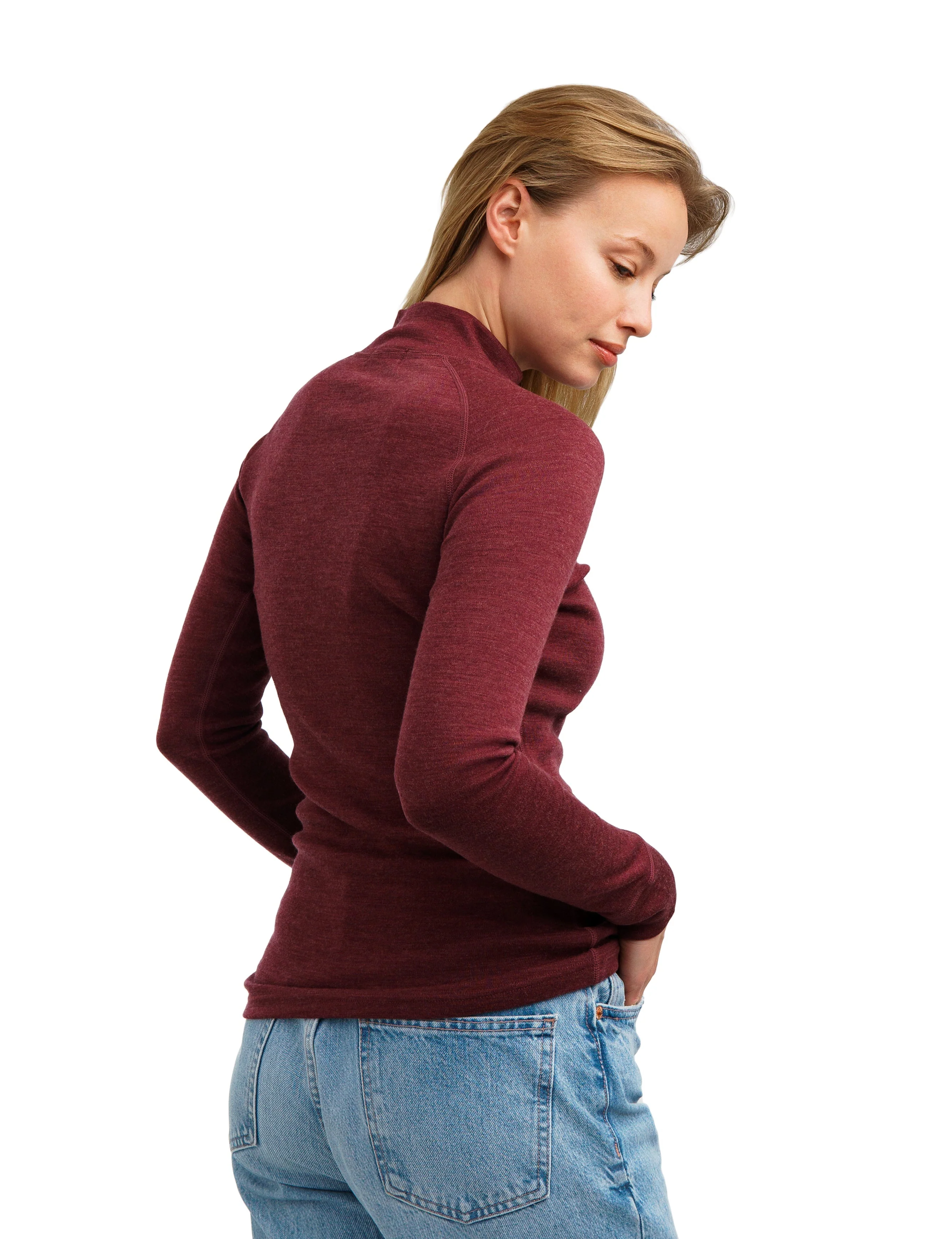 Women's Merino Half Zip Long Sleeve 320 Burgundy - Image 2