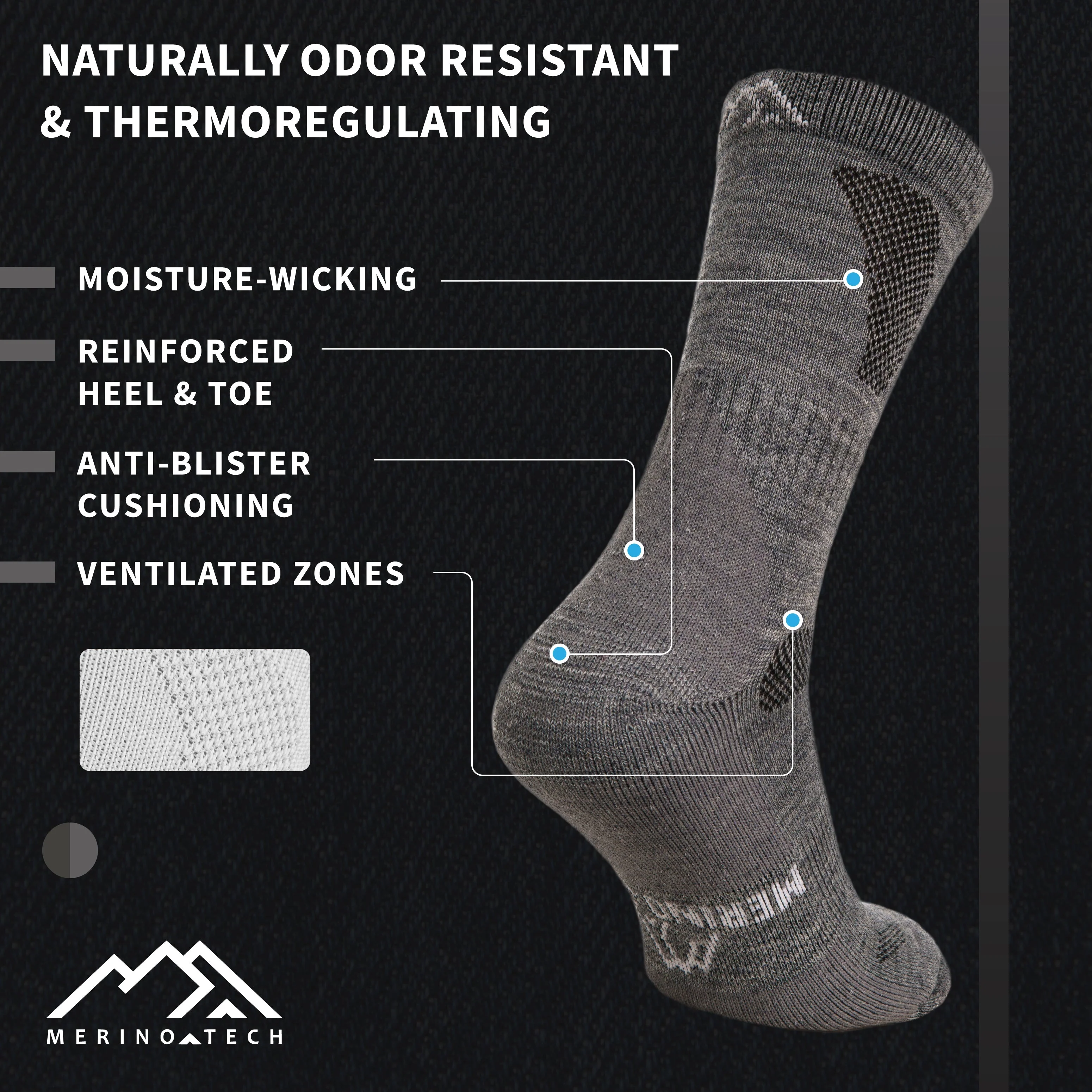 Merino Wool Hiking Socks - (Pack of 3) Light Grey - Image 6