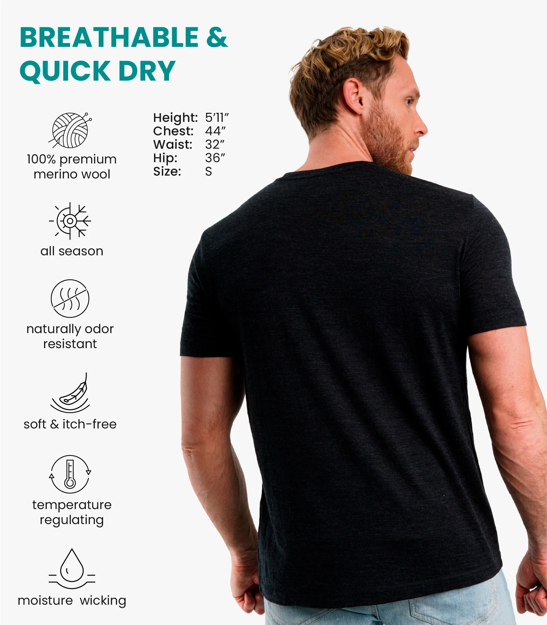 Men's Merino T-shirt 180 Charcoal Grey (+socks) - Image 4