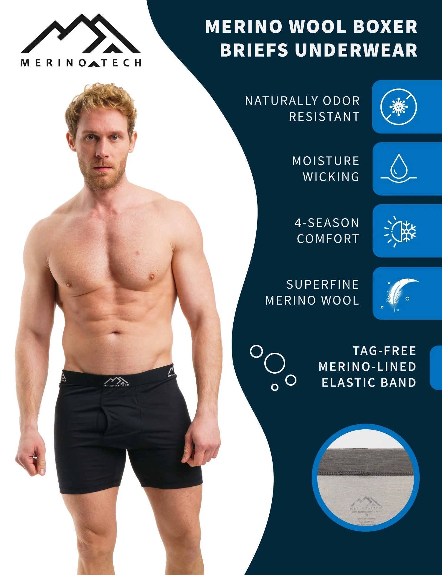 Men's Merino Boxers 190 Brief Rusty Black (2 Pack) - Image 7