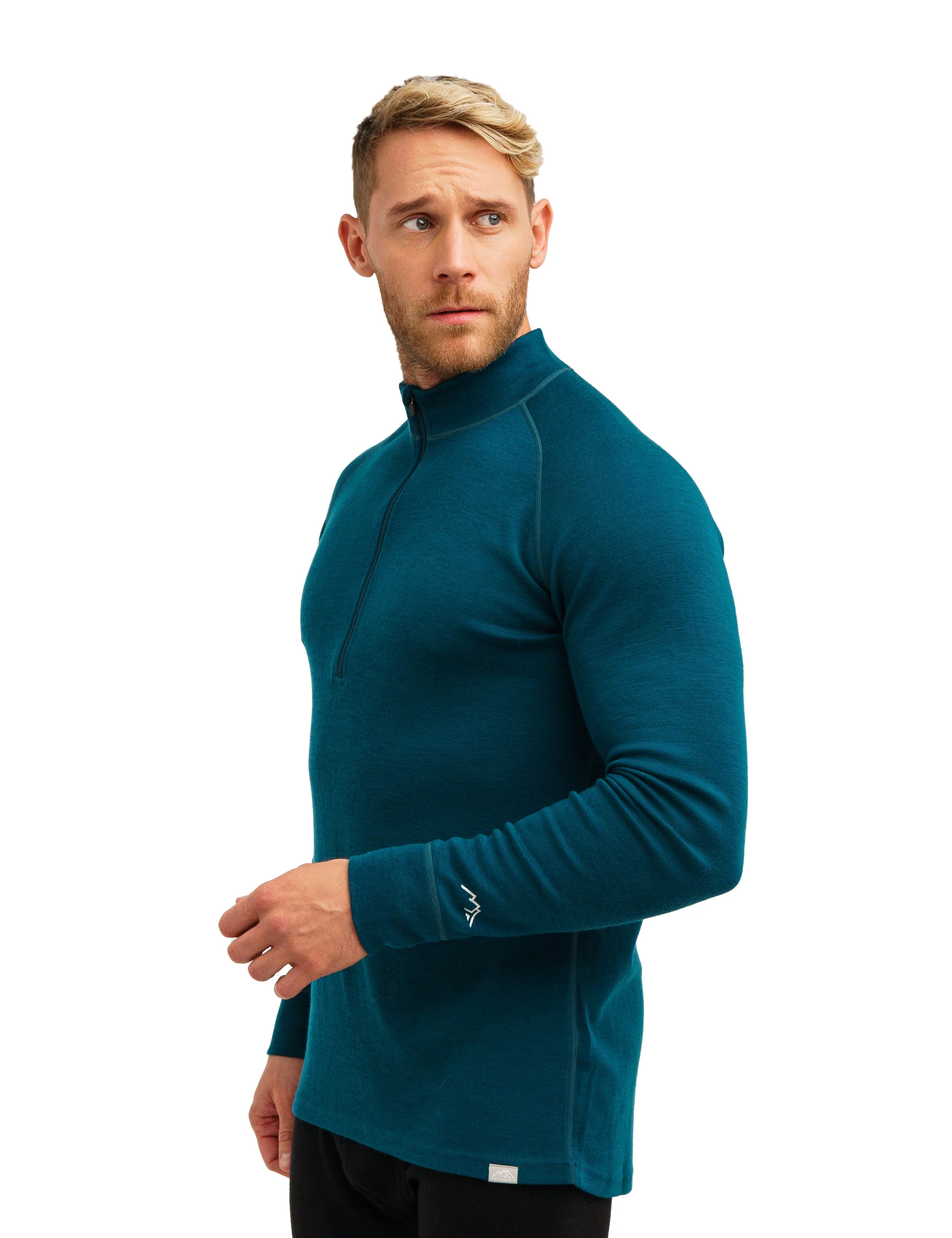 Men's Merino Half Zip Long Sleeve 250 Deep Teal - Image 3