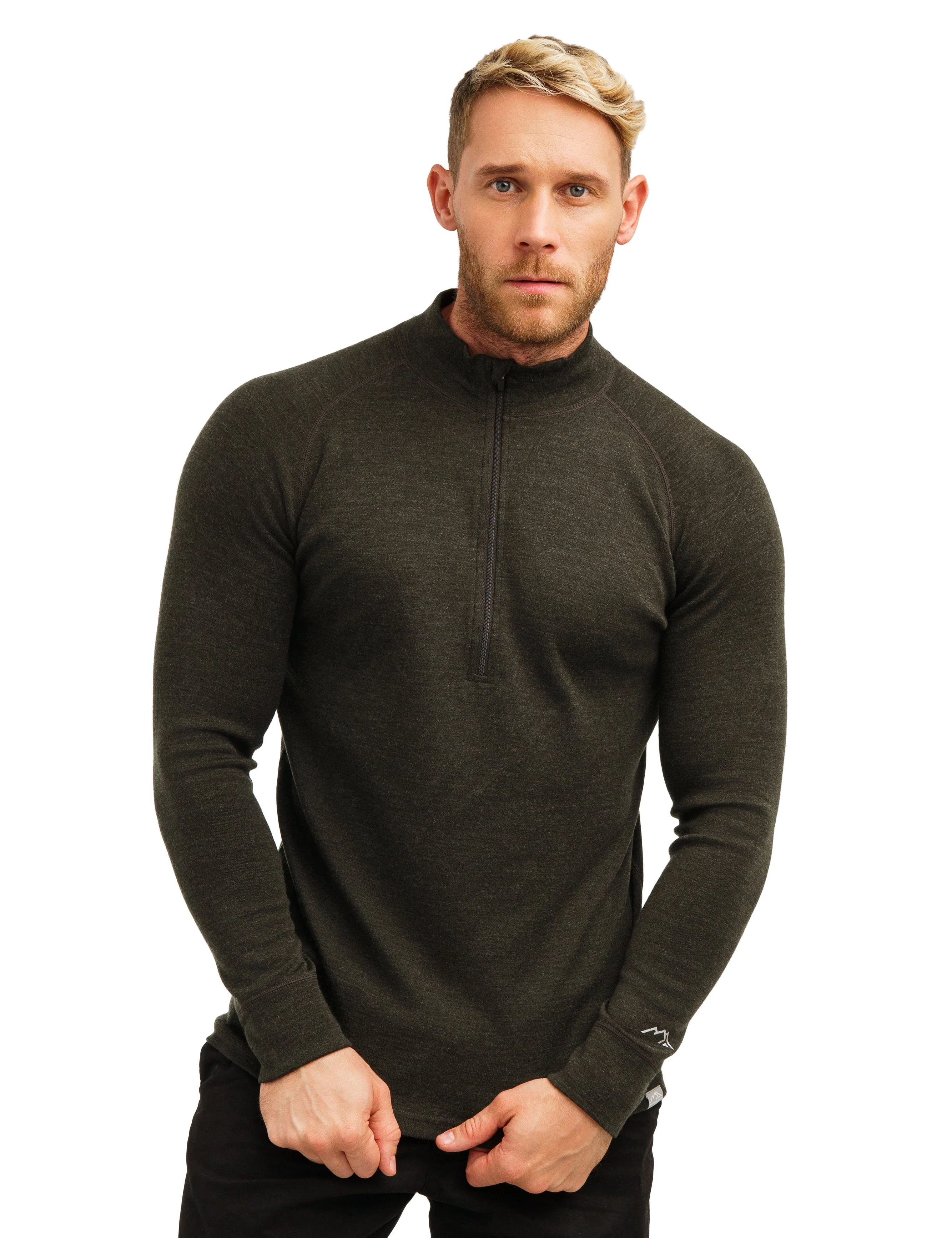 Men's Merino Half Zip Long Sleeve 320 Army Green