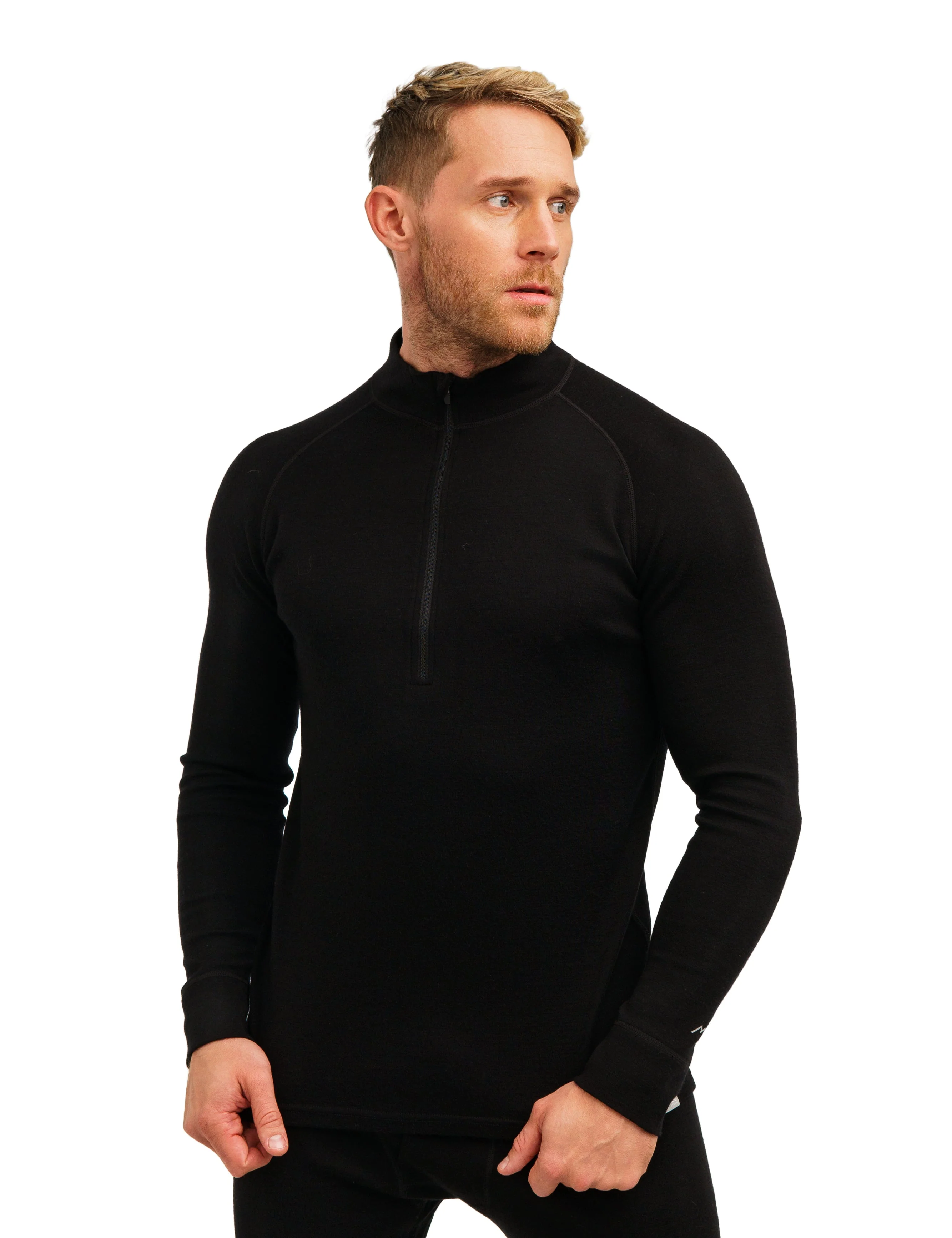 Men's Merino Half Zip Long Sleeve 320 Black - Image 3