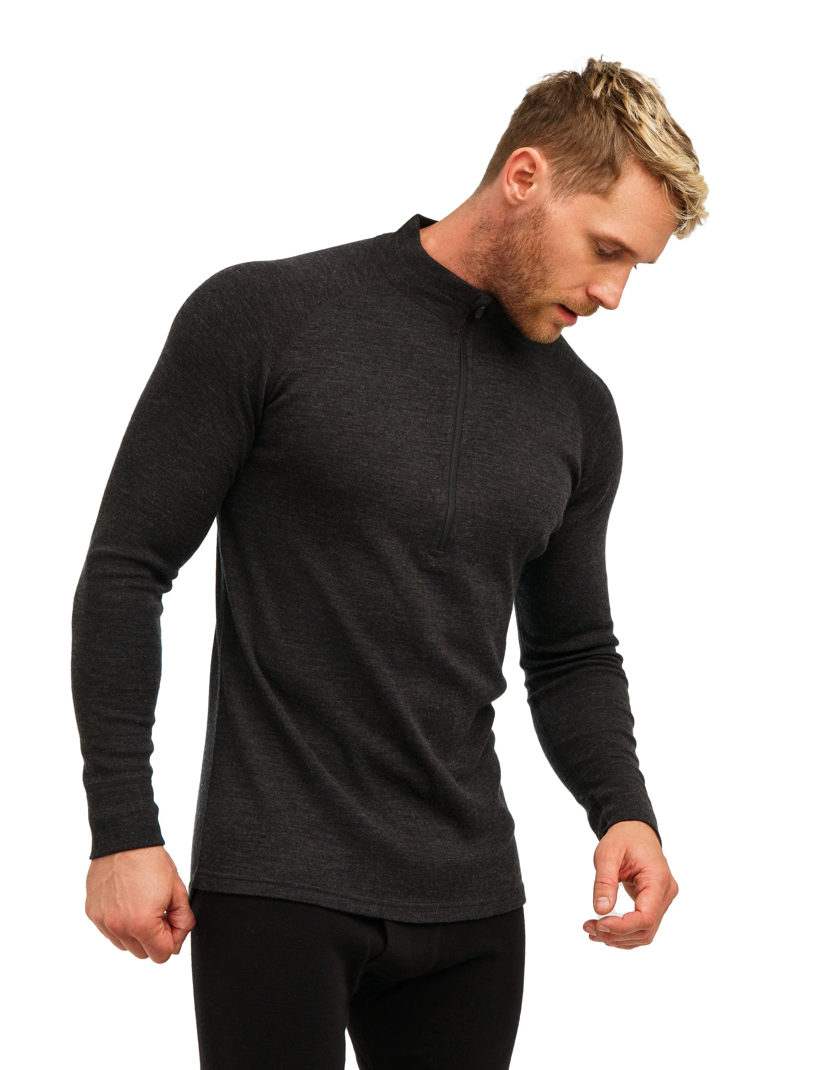 Men's Merino Half Zip Long Sleeve 320 Charcoal Grey - Image 4