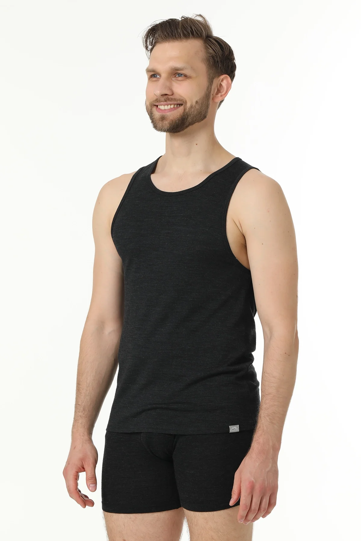 Men's Merino Wool Tank A-Shirt 180 Charcoal Grey - Image 4