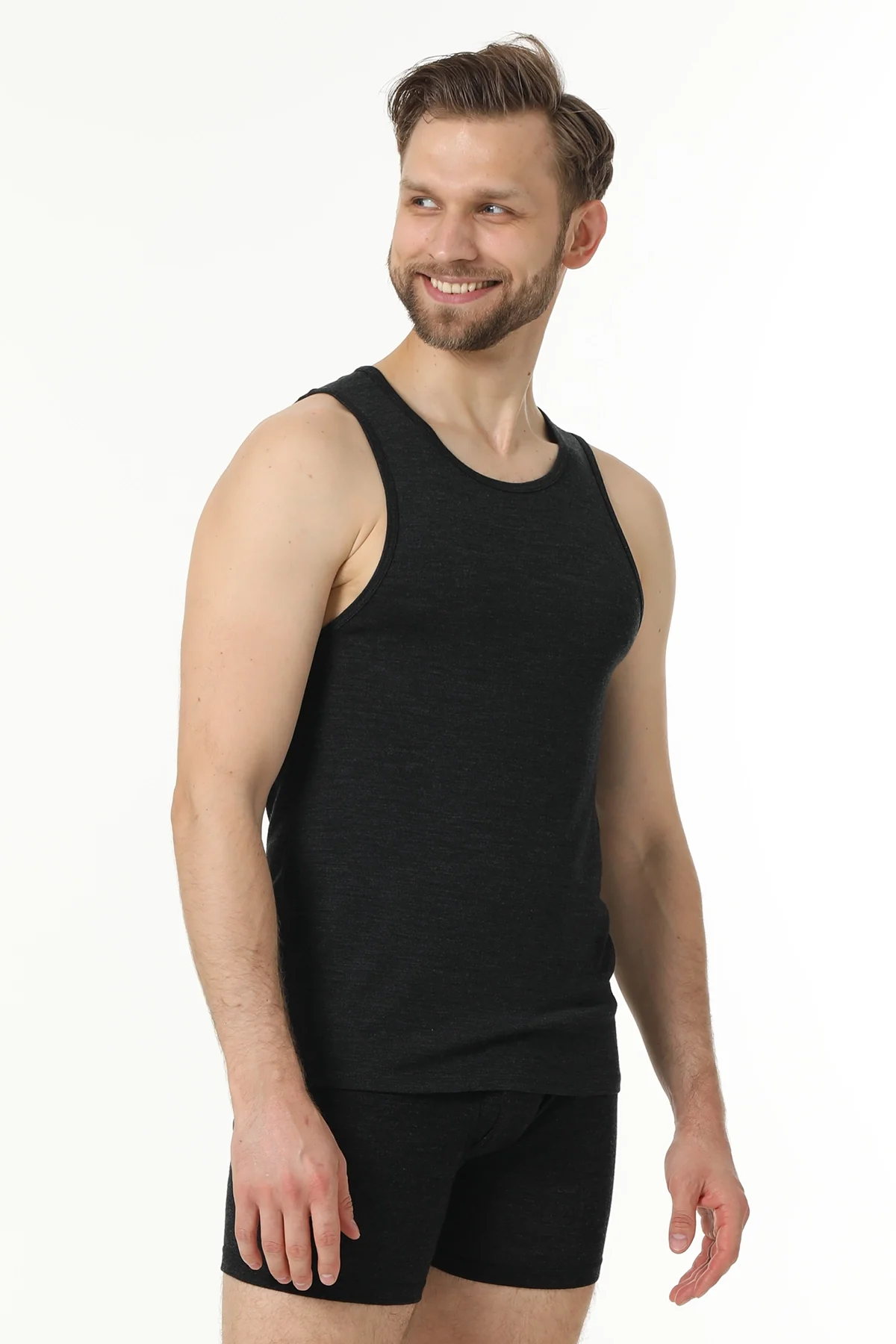 Men's Merino Wool Tank A-Shirt 180 Charcoal Grey - Image 5