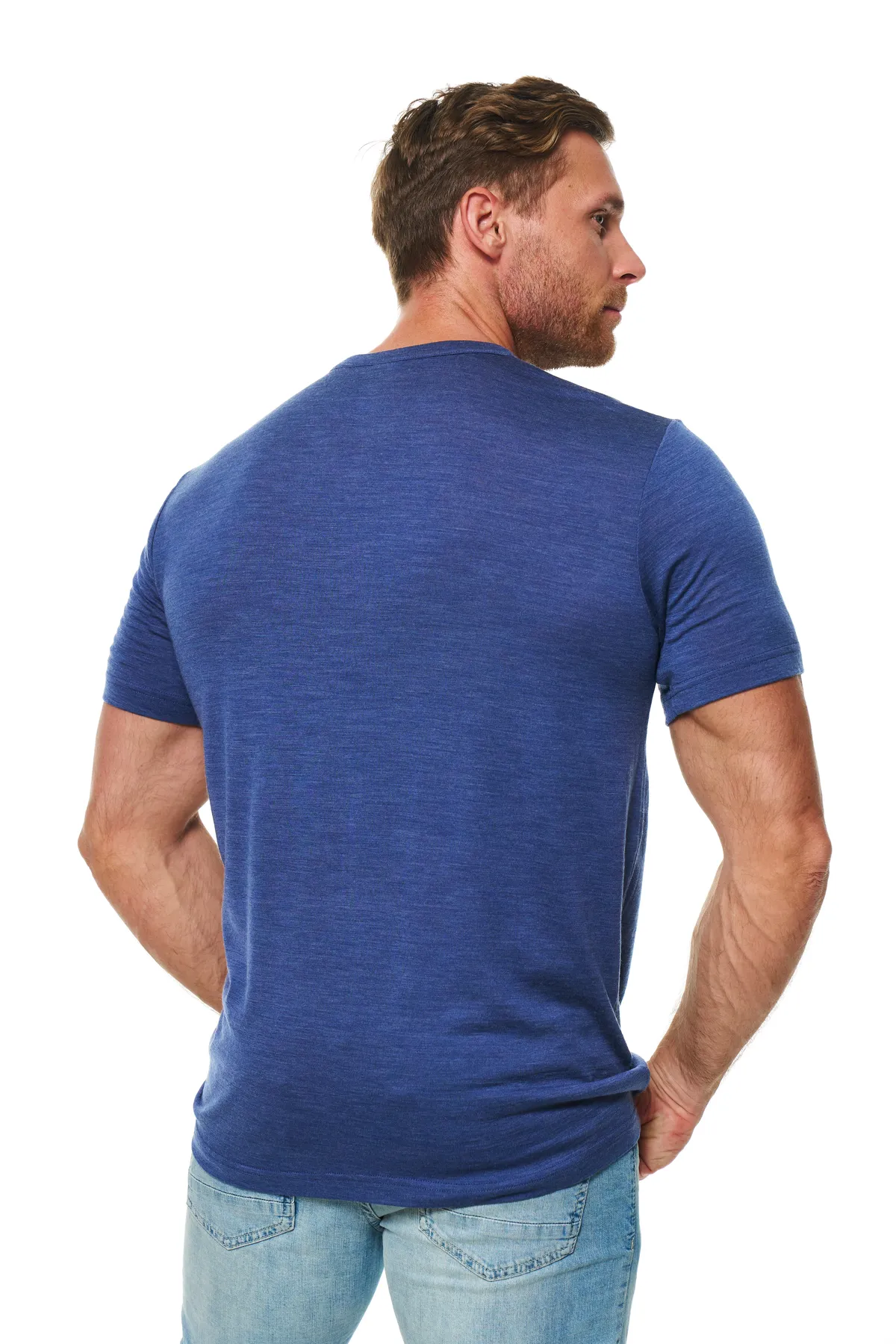 Men's Merino Wool Henley T-shirt 180 Windsor Blue - Image 2