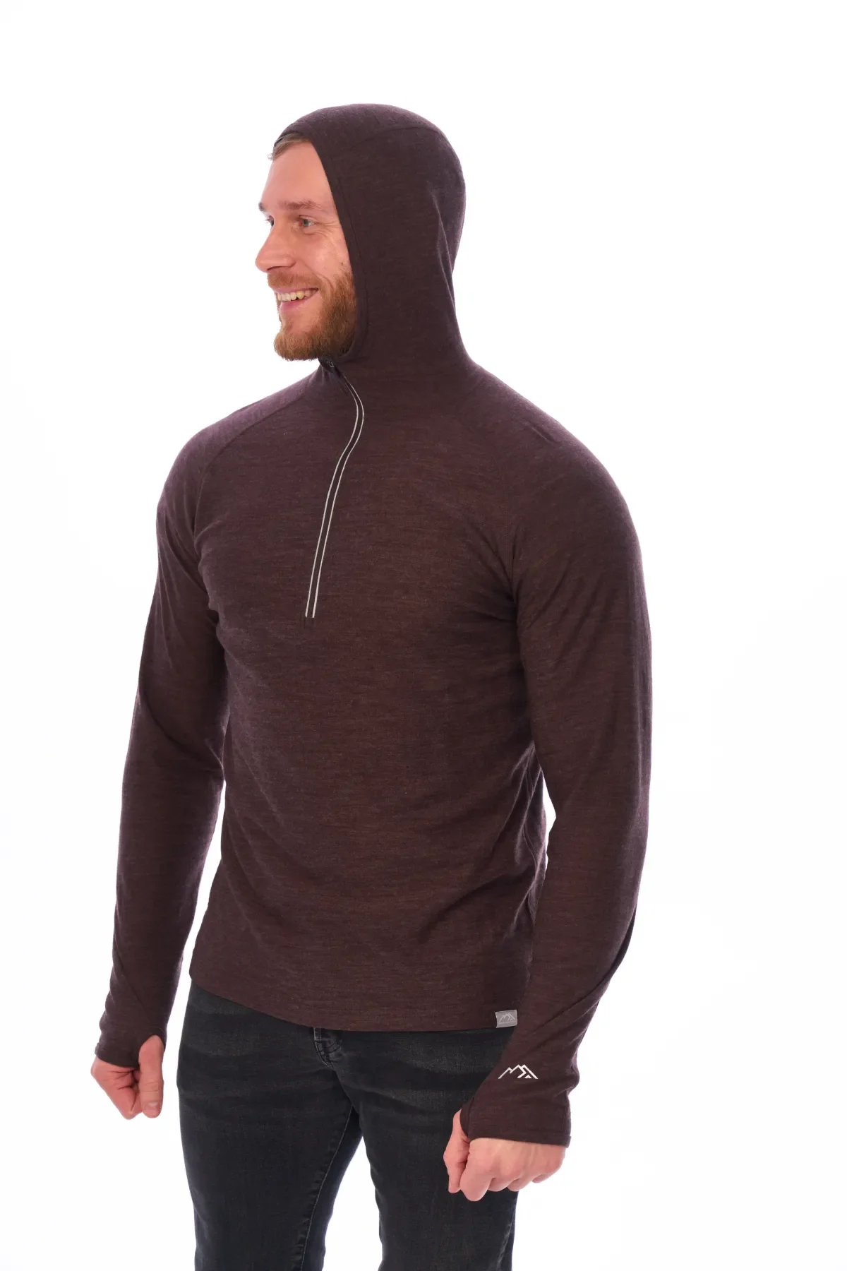 Men's Merino Wool Half Zip Hoodie 190 Chocolate - Image 5