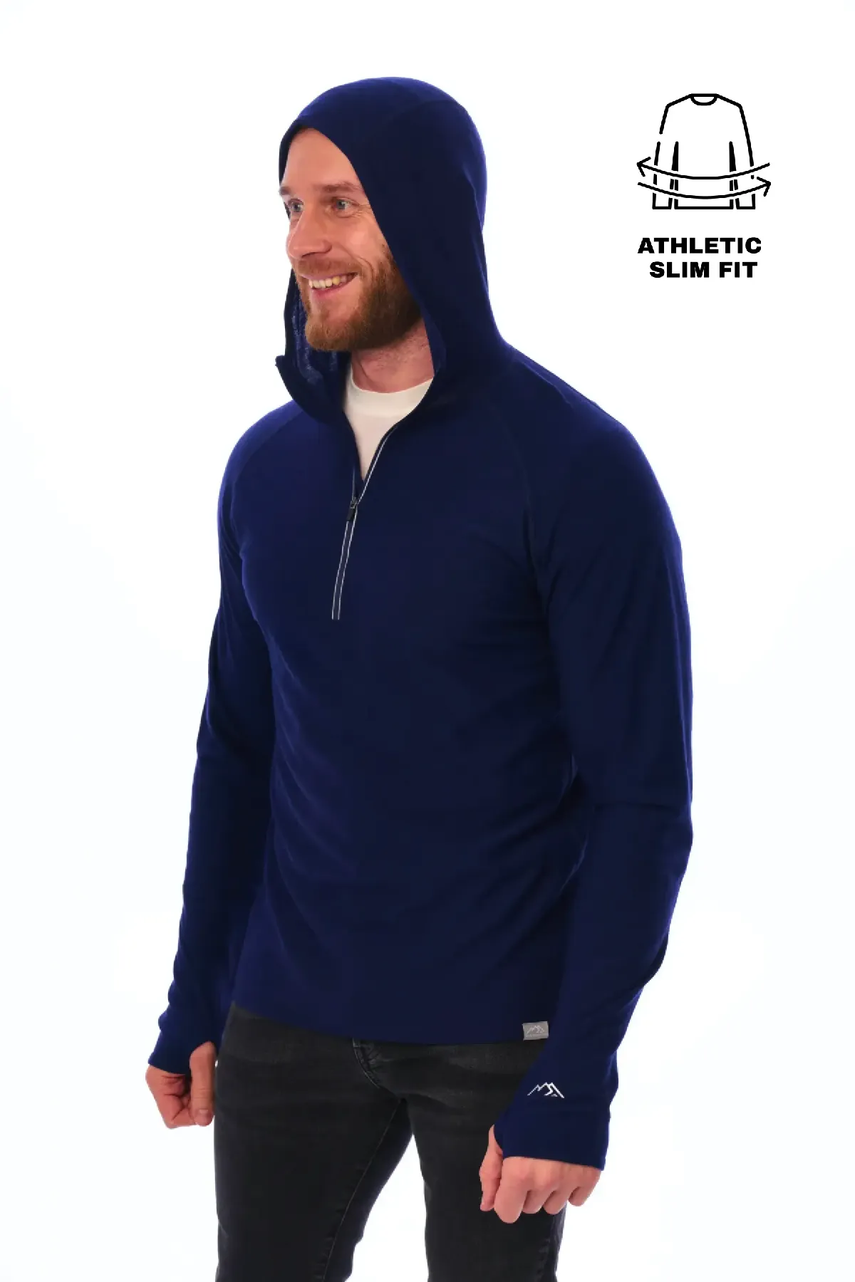 Men's Merino Wool Half Zip Hoodie 190 Navy - Image 4