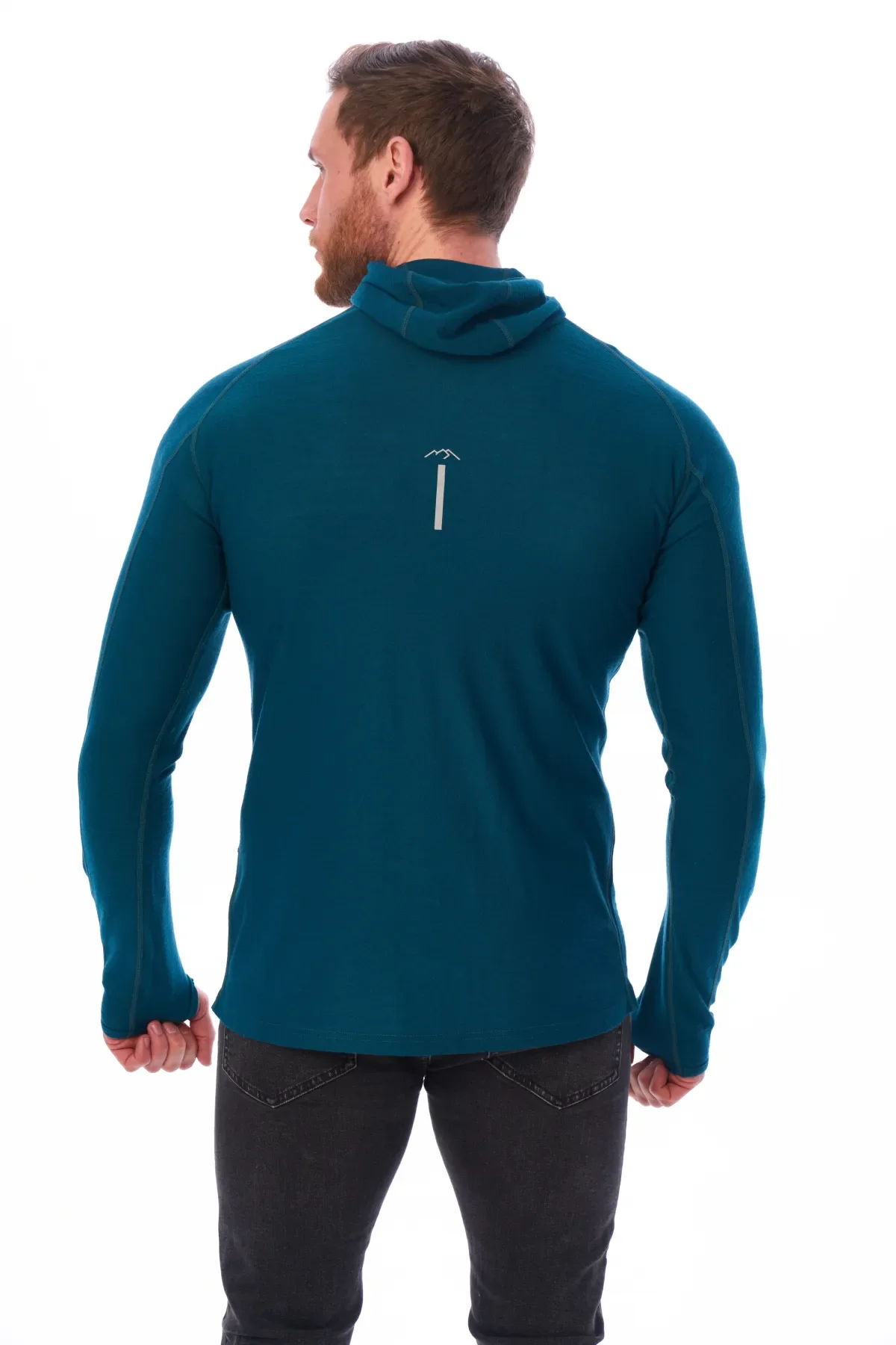 Men's Merino Wool Half Zip Hoodie 190 Deep Teal - Image 8
