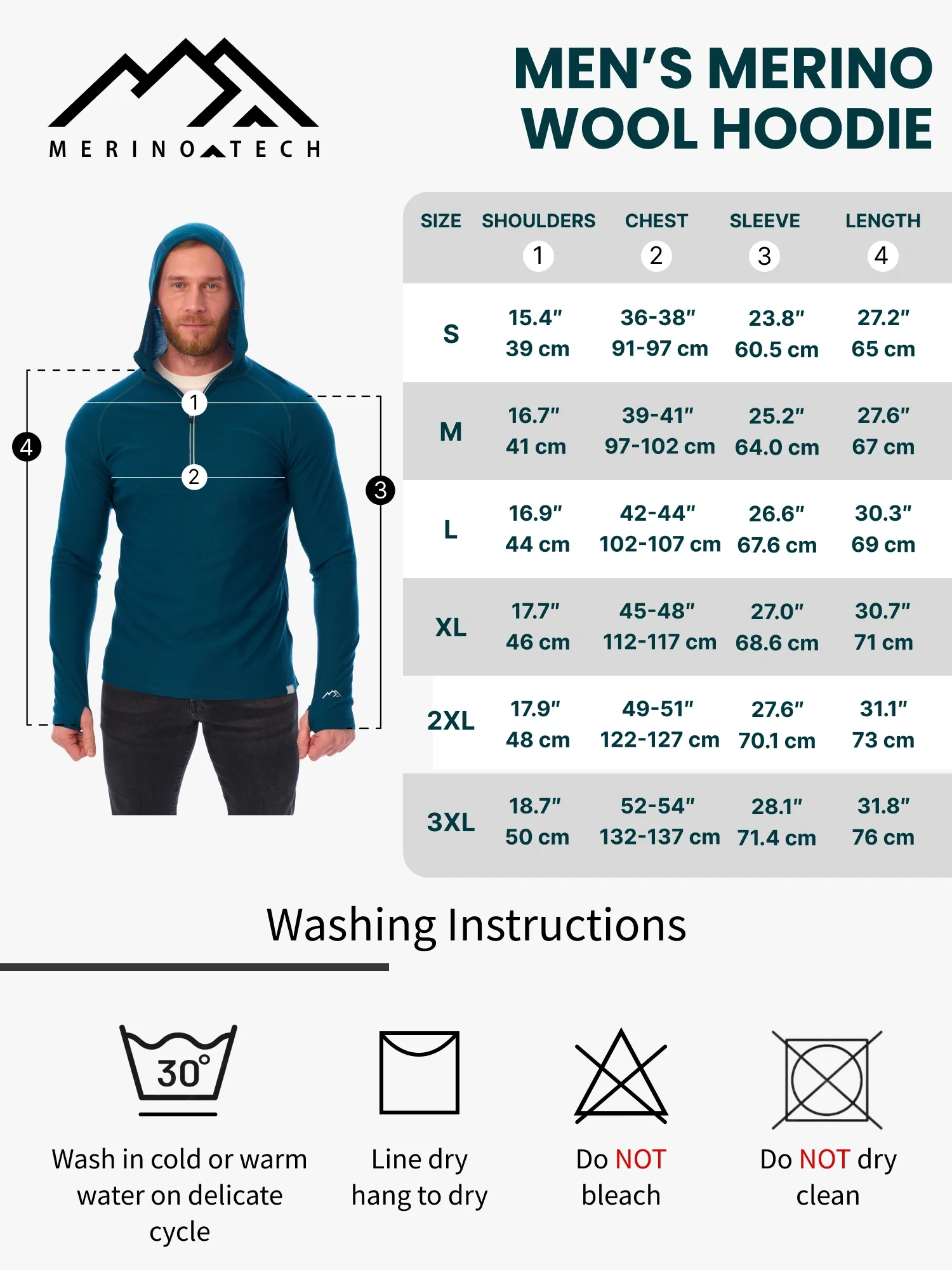 Men's Merino Wool Half Zip Hoodie 190 Black - Image 9