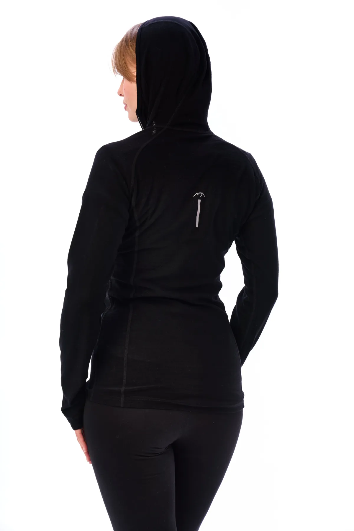 Women's Merino Wool Half Zip Hoodie 190 Black - Image 2