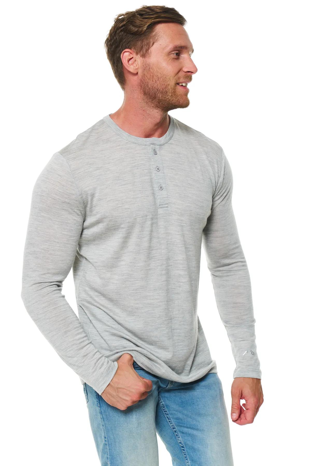 Men's Merino Wool Henley Long Sleeve 170 Heathered Grey - Image 8
