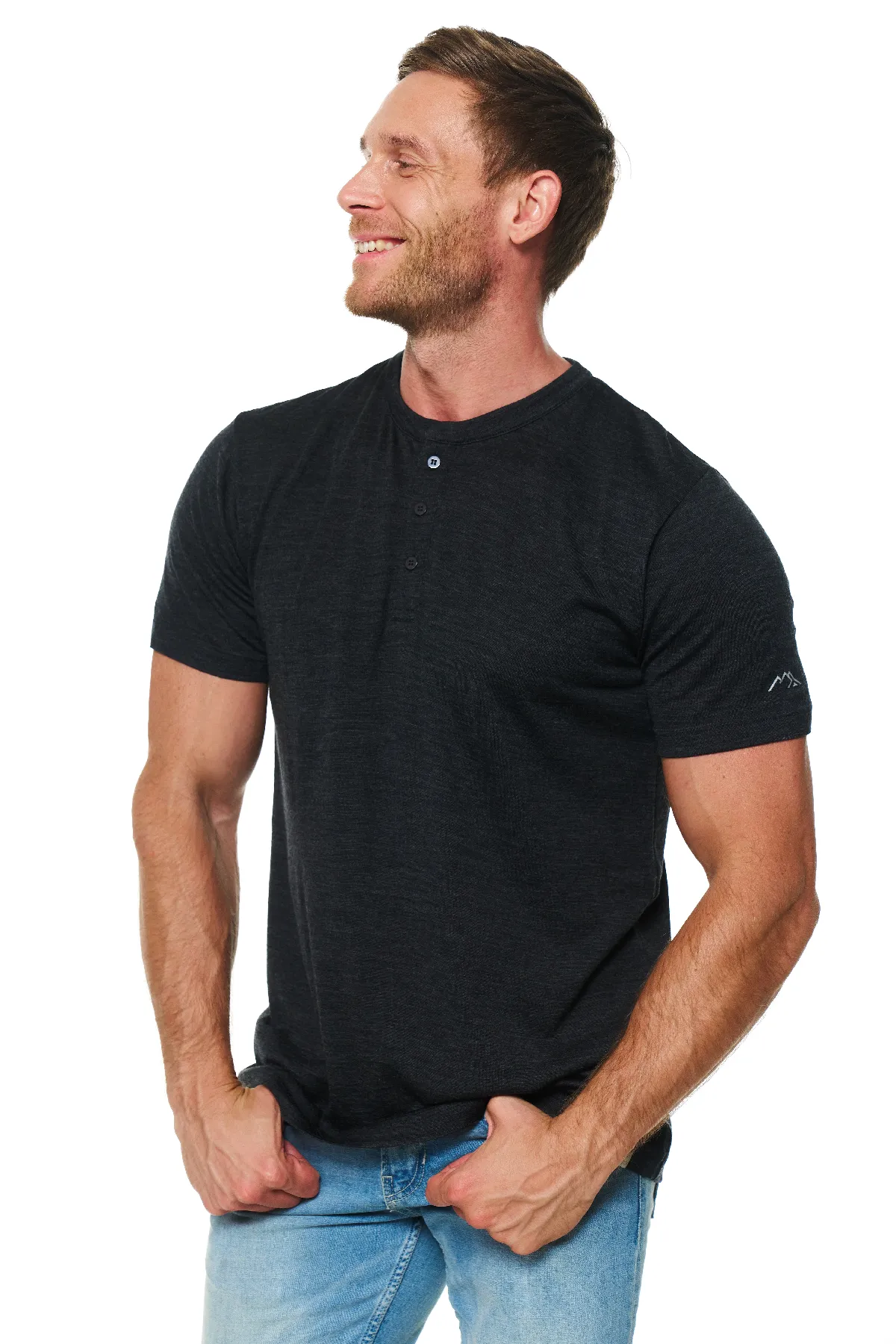 Men's Merino Wool Henley T-shirt 180 Charcoal Grey - Image 3