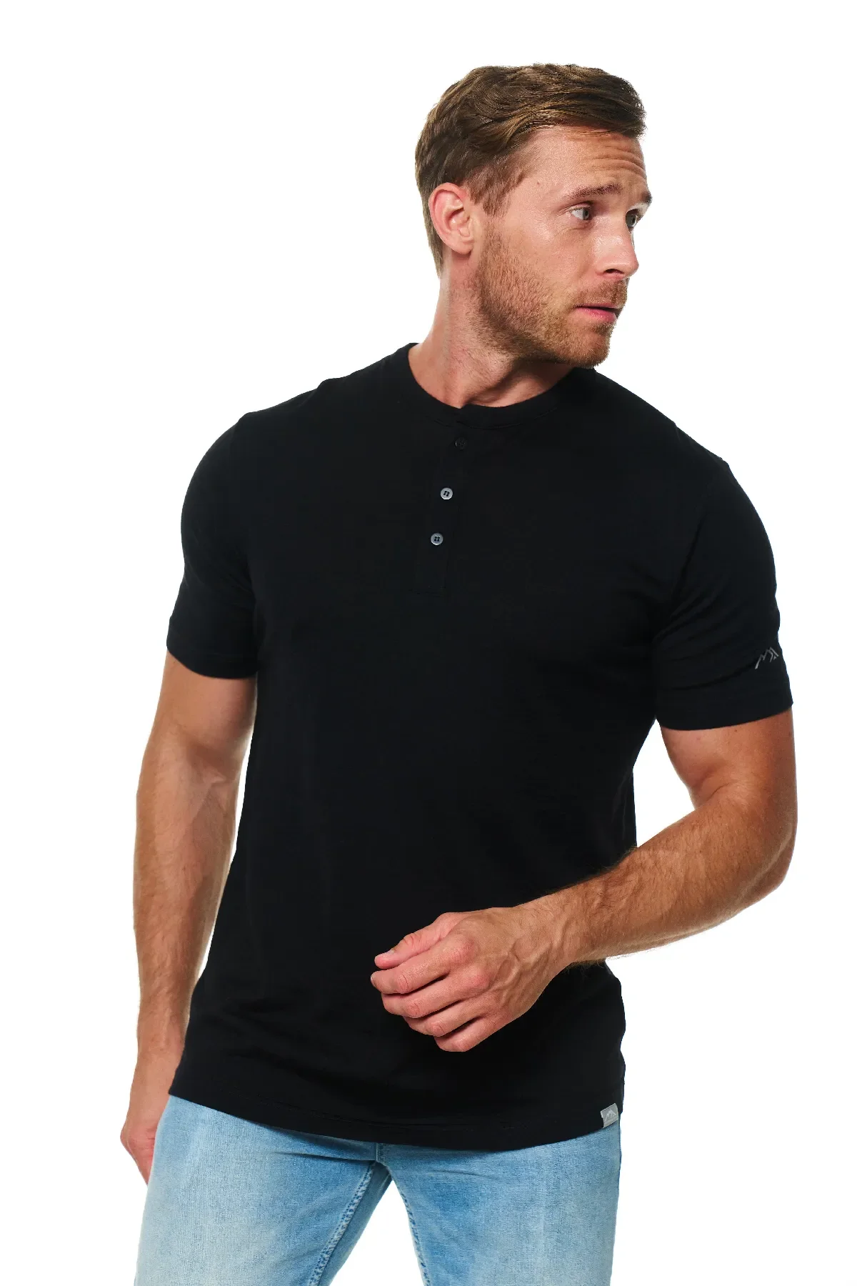 Men's Merino Wool Henley T-shirt 180 Black - Image 3