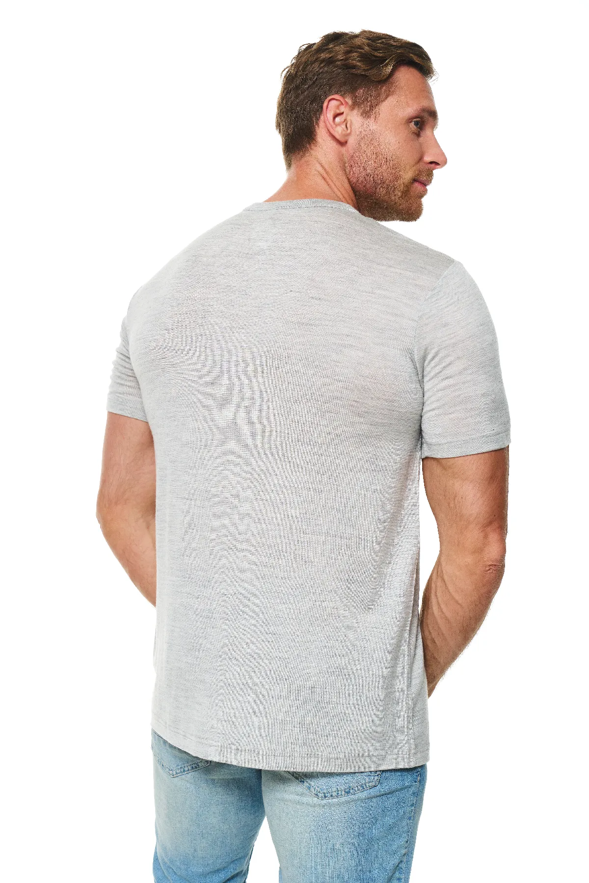 Men's Merino Wool Henley T-shirt 180 Heather Grey - Image 2