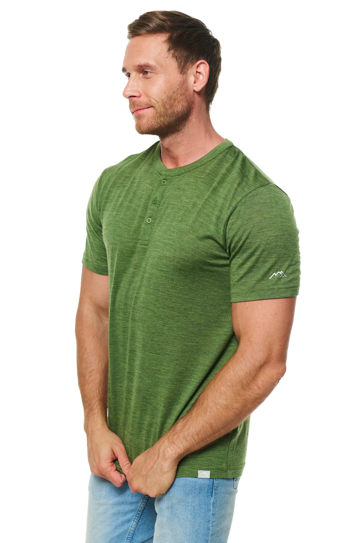 Men's Merino Wool Henley T-shirt 180 Olive Green - Image 6
