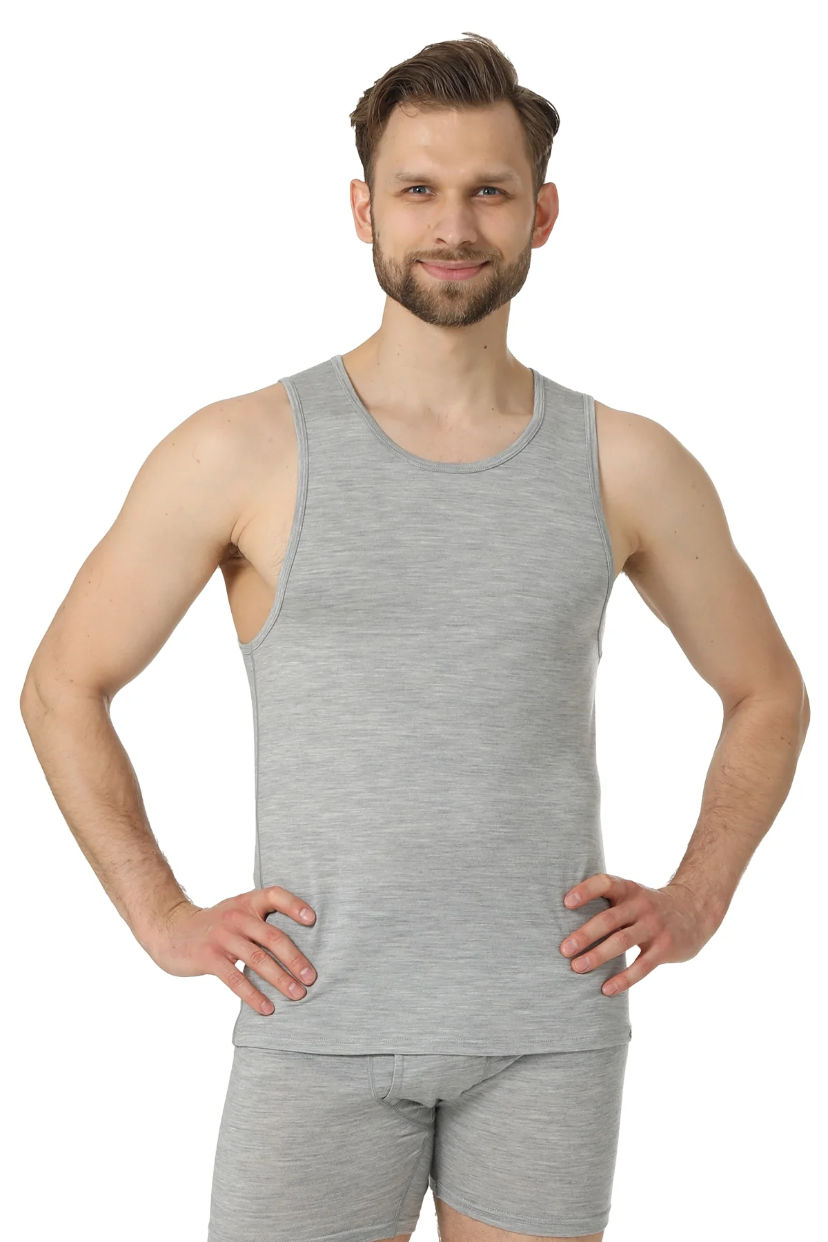 Men's Merino Wool Tank A-Shirt 180 Heather Grey - Image 3