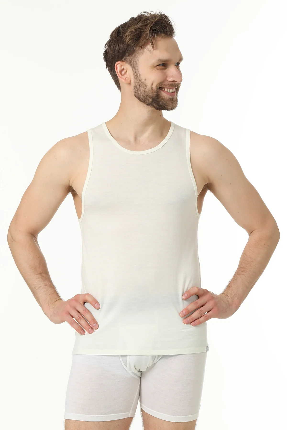 Men's Merino Wool Tank A-Shirt 180 White Creamy - Image 3