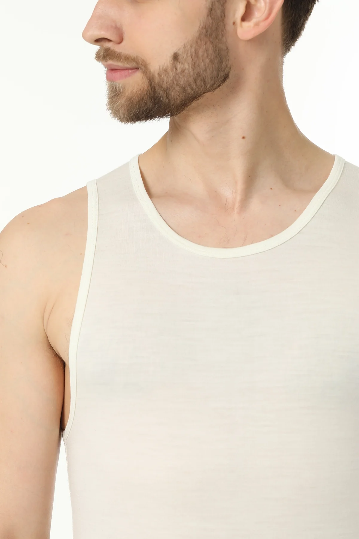 Men's Merino Wool Tank A-Shirt 180 White Creamy - Image 6