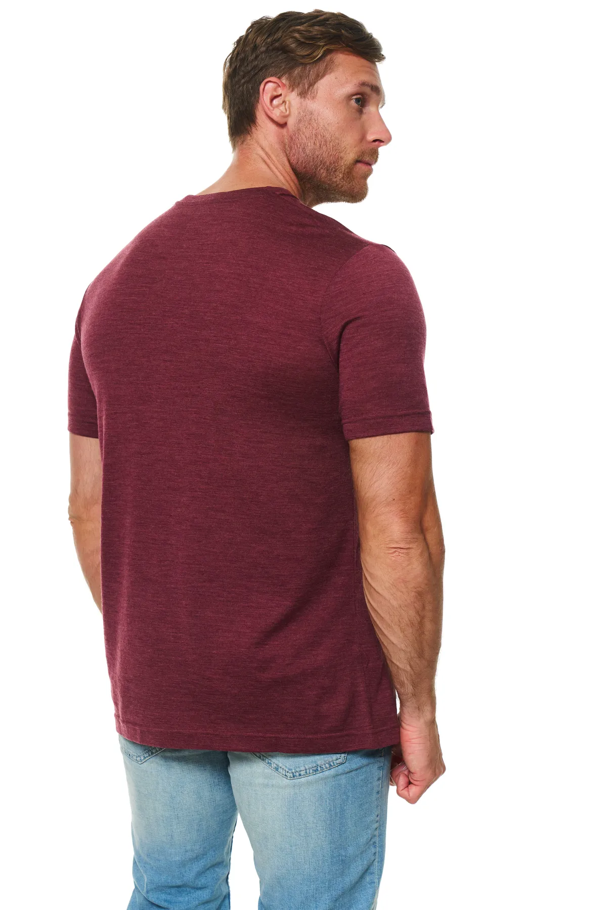 Men's Merino Wool Burgundy Pocket T-Shirt - Image 2