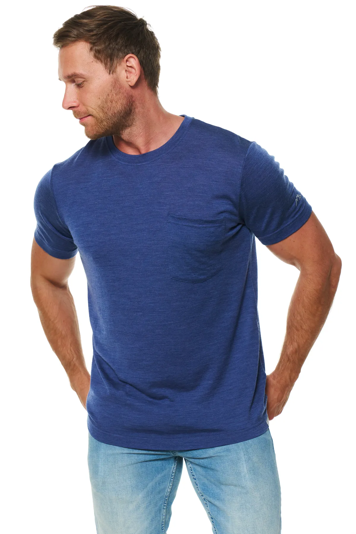 Men's Merino Wool Windsor Blue Pocket T-Shirt - Image 6