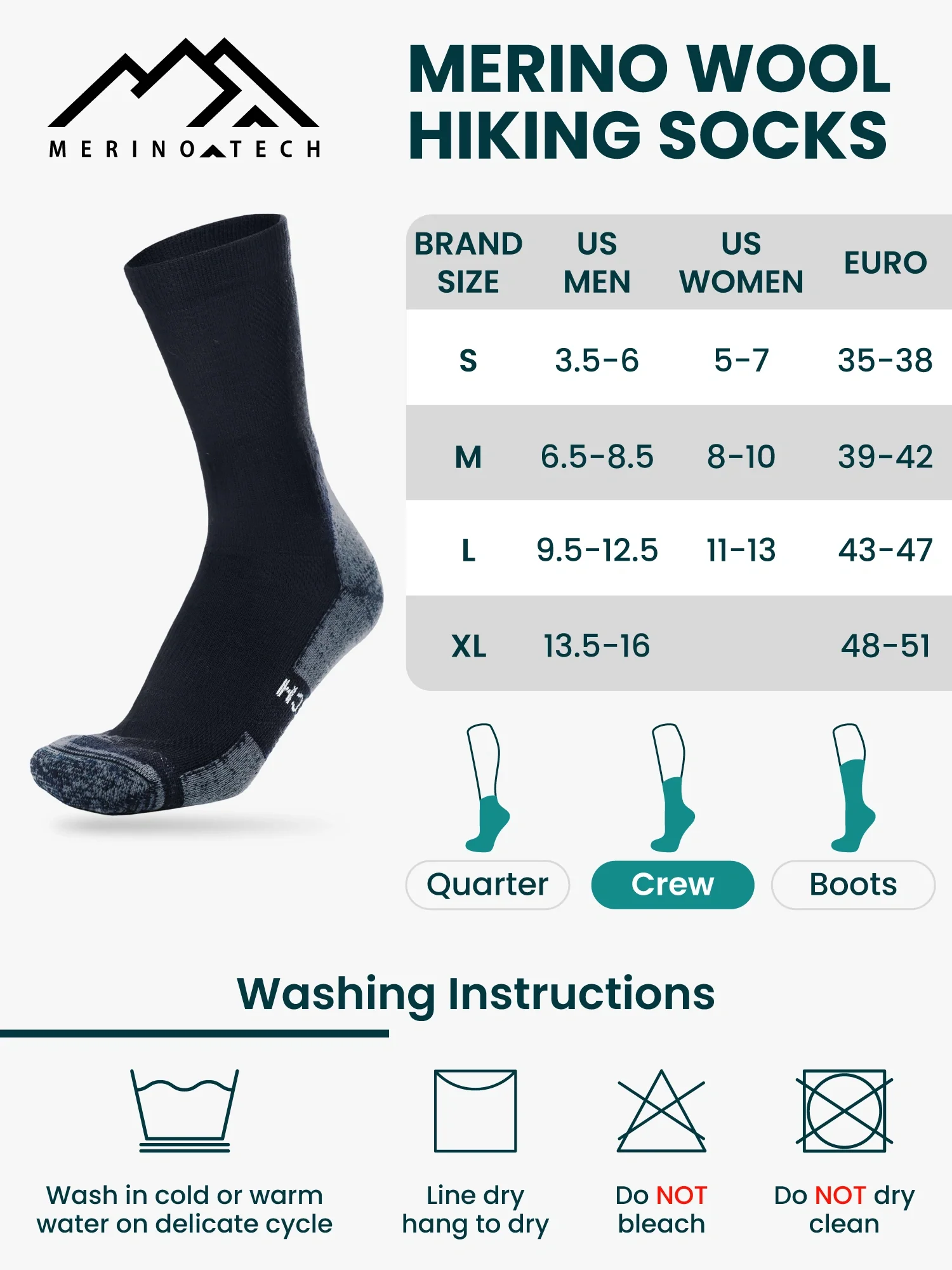 Merino Wool Hiking Socks - (Pack of 3) Black - Image 7