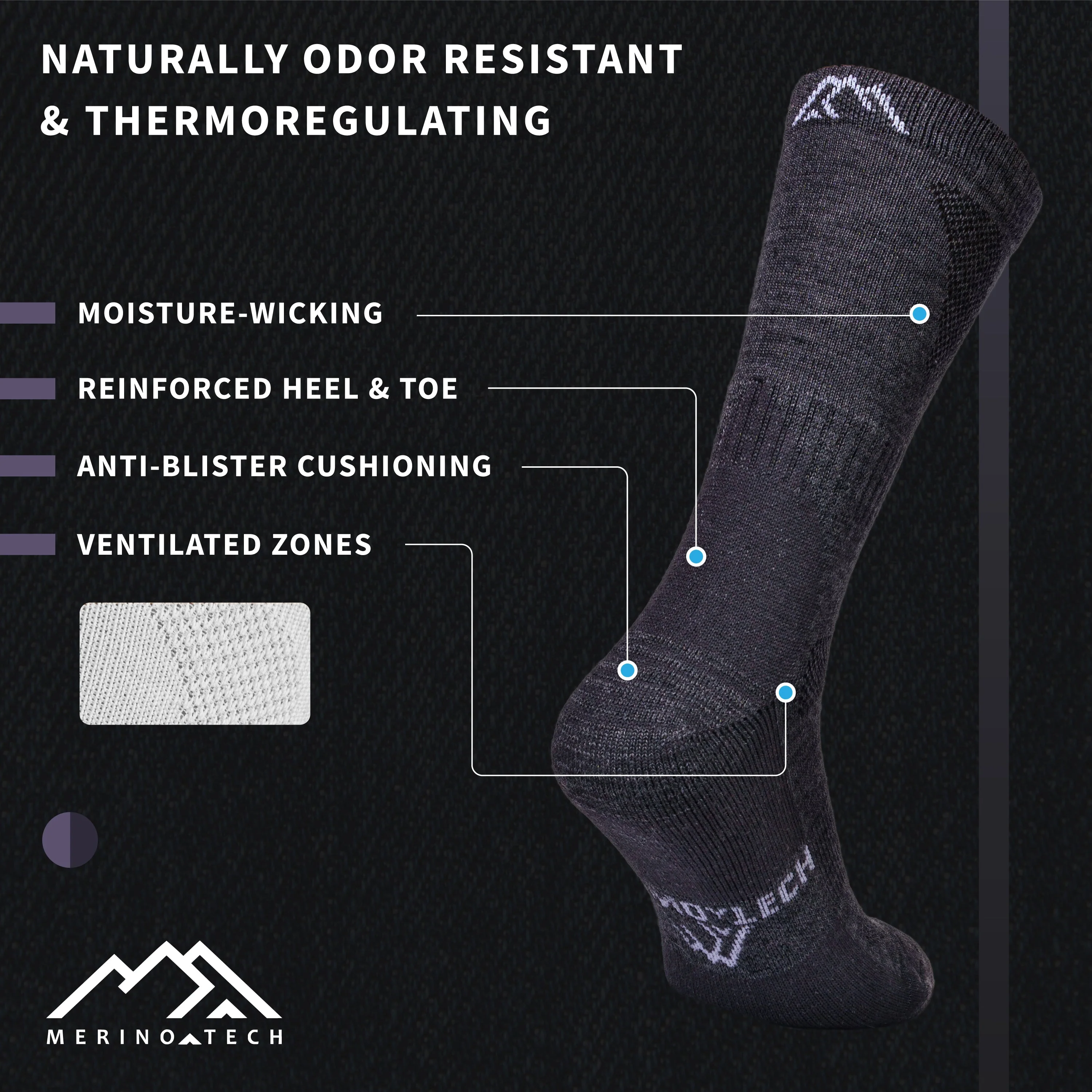 Merino Wool Hunting Socks - (Pack of 3) Charcoal - Image 6