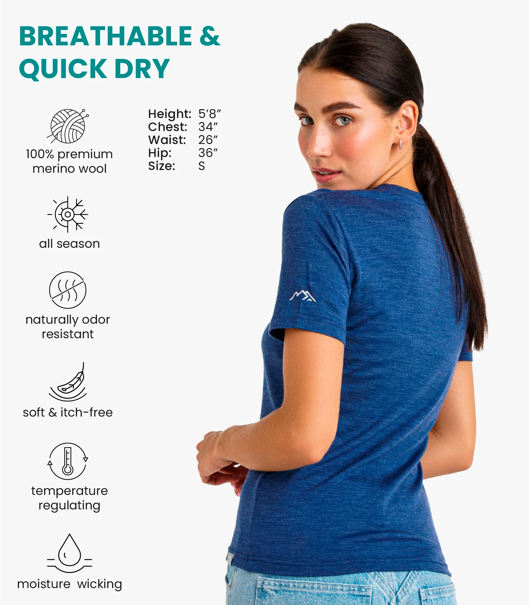 Women's Merino T-shirt 180 Chicago Blues | Crewneck - Image 4