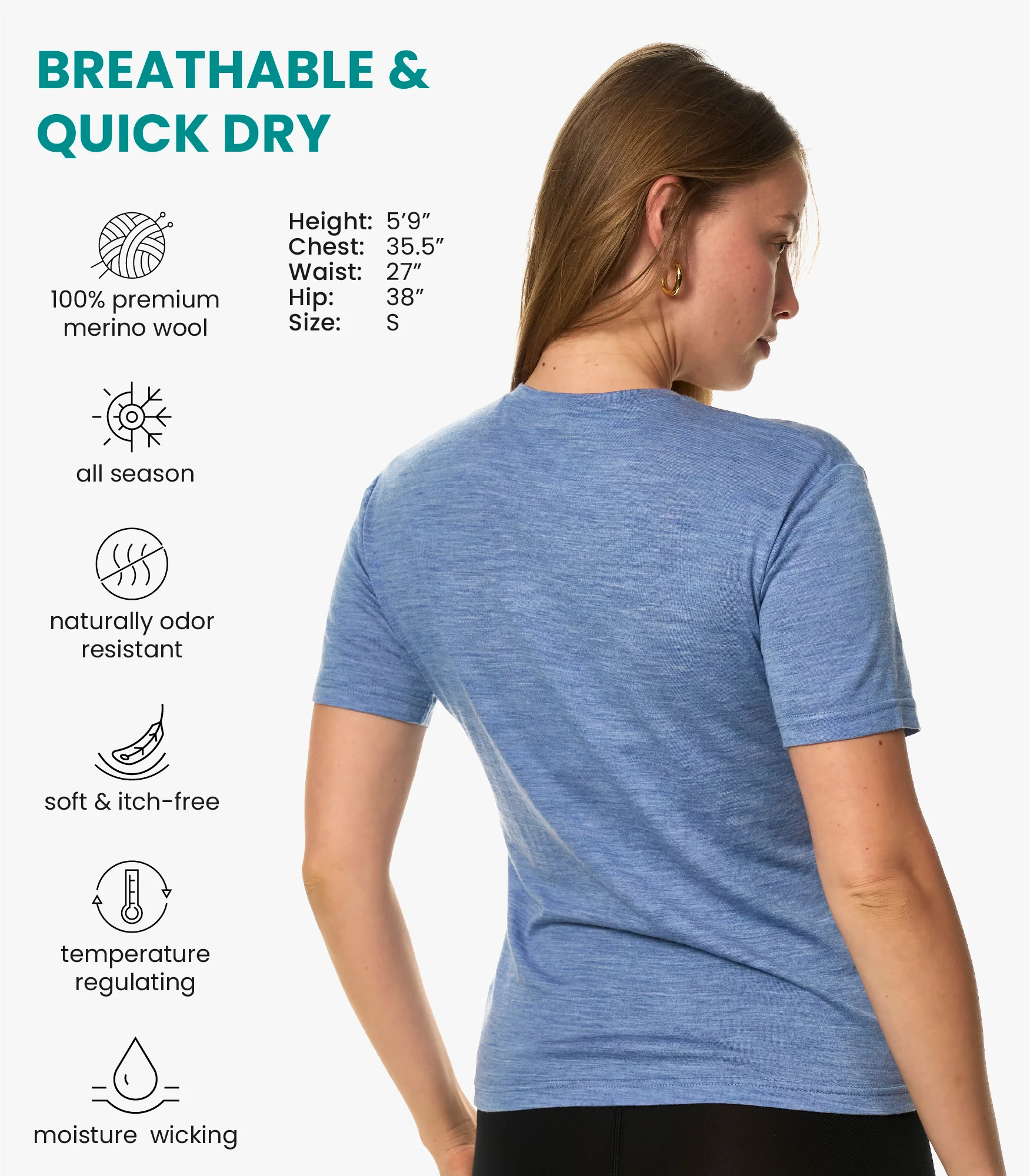 Women's Merino T-shirt 180 Dark Blue | Crewneck - Image 2
