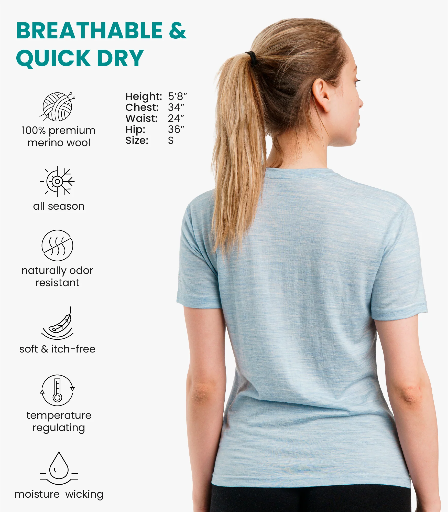 Women's Merino T-shirt 180 Iceberg | Crewneck - Image 3