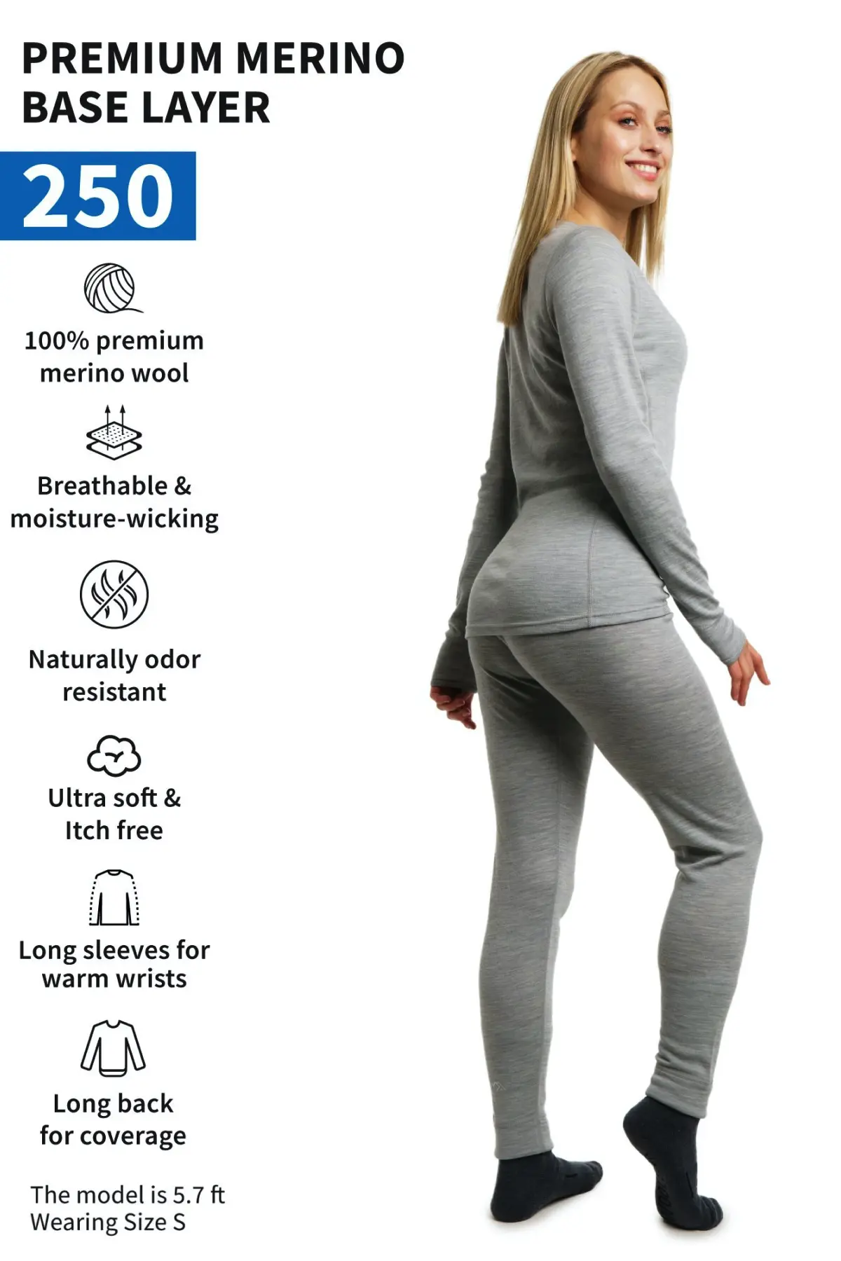 Women's Merino Thermal Set 250 Gray Heather - Image 4