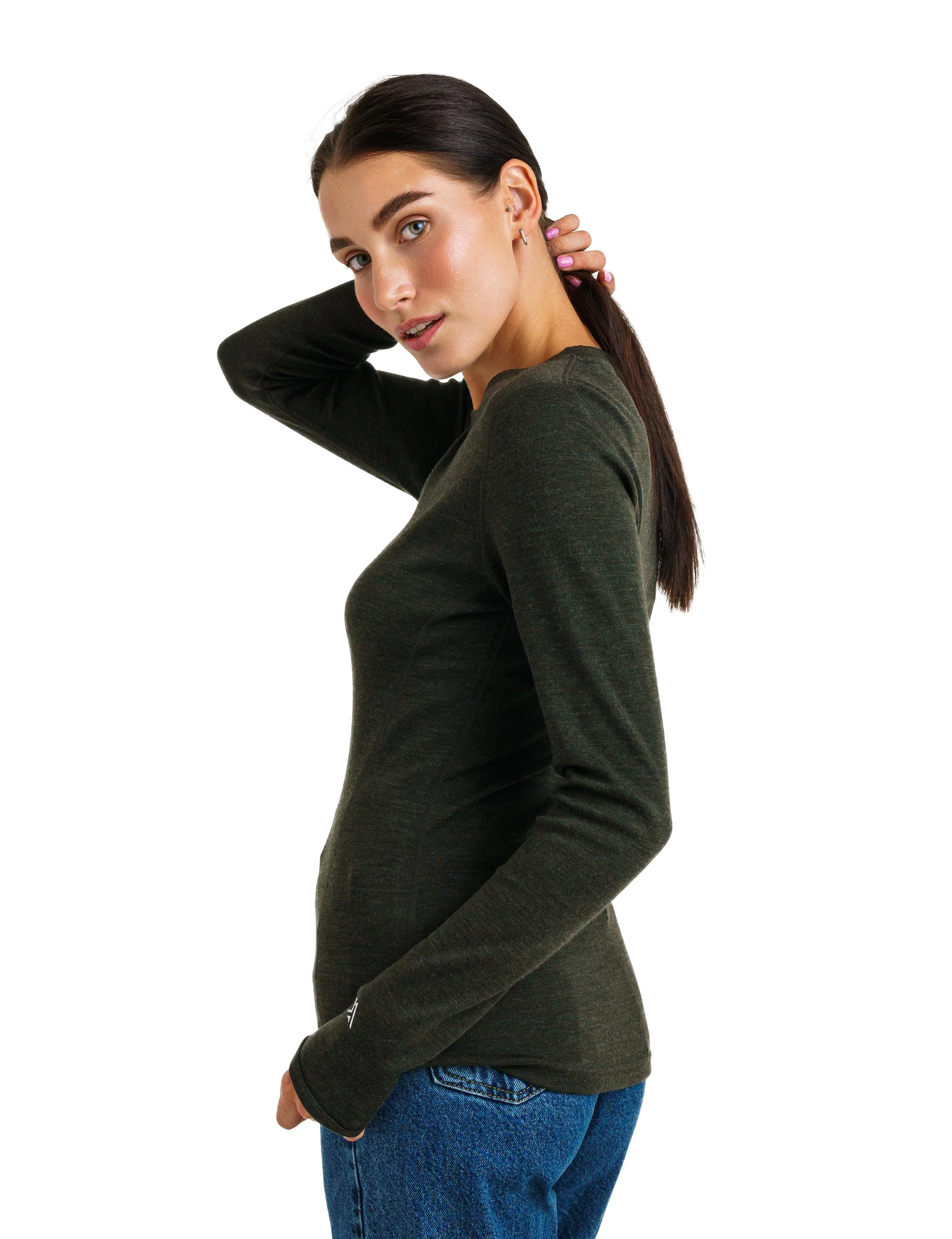 Women's Merino Long Sleeve 320 Army Green - Image 3