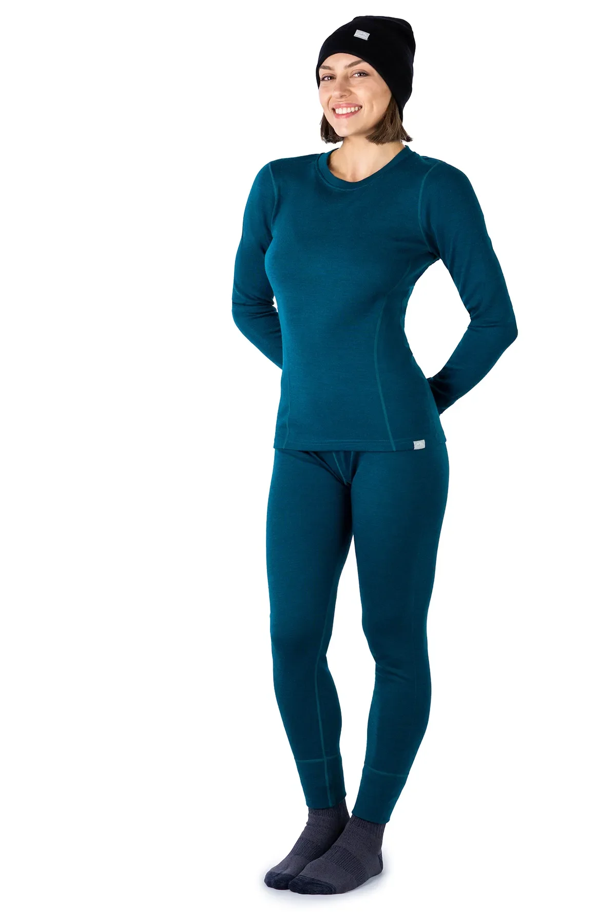 Women's Deep Teal Thermal Set 250 + Black Beanie - Image 4