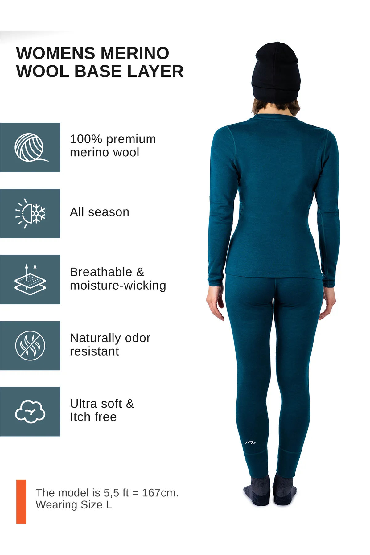 Women's Deep Teal Thermal Set 250 + Black Beanie - Image 5