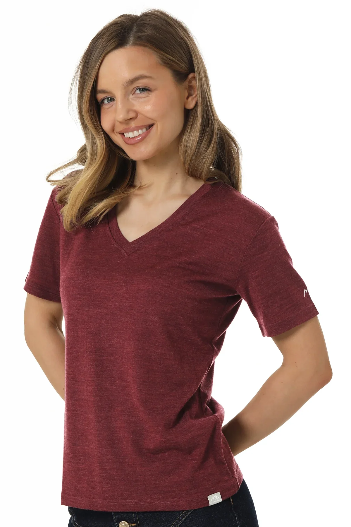 Women's Merino T-shirt 180 Burgundy | V-Neck (+socks) - Image 3
