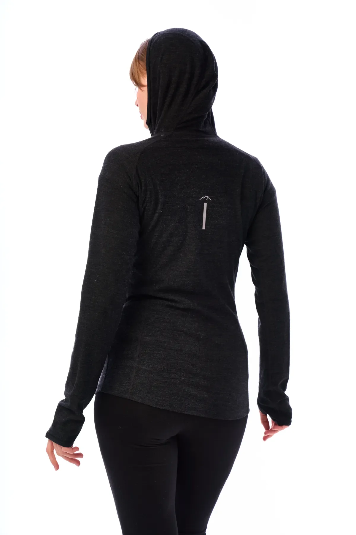 Women's Merino Wool Half Zip Hoodie 190 Charcoal Grey - Image 2