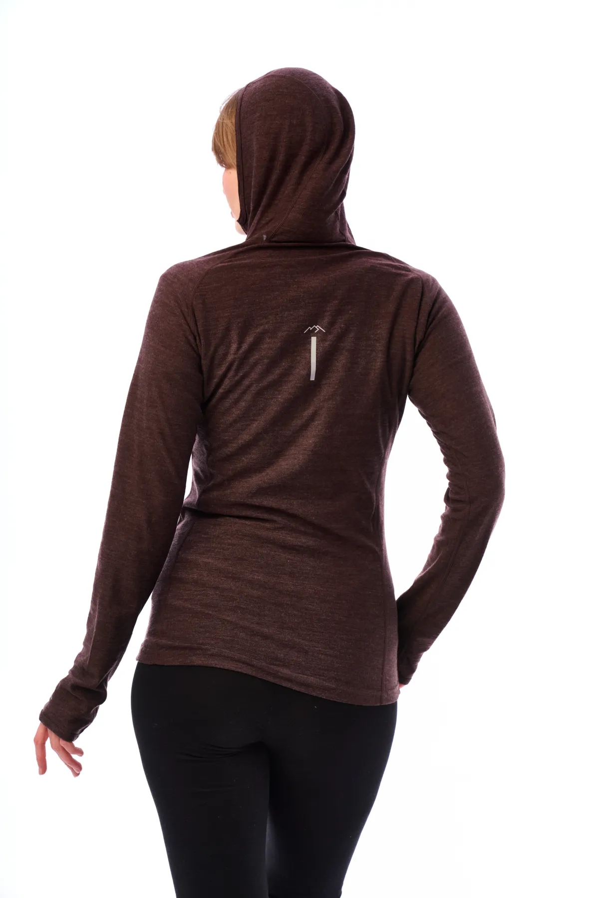 Women's Merino Wool Half Zip Hoodie 190 Chocolate - Image 2