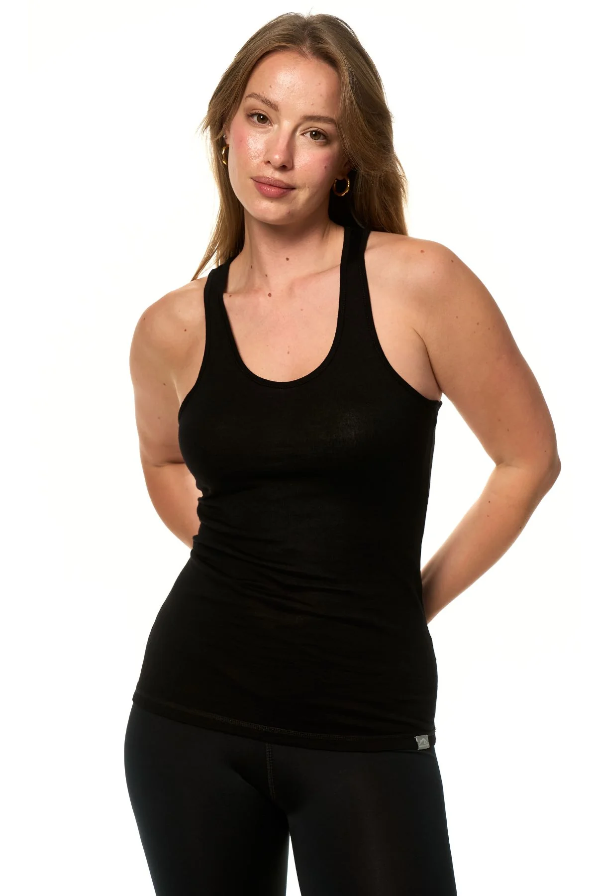 Women's Merino Wool Racerback Tank Top Black